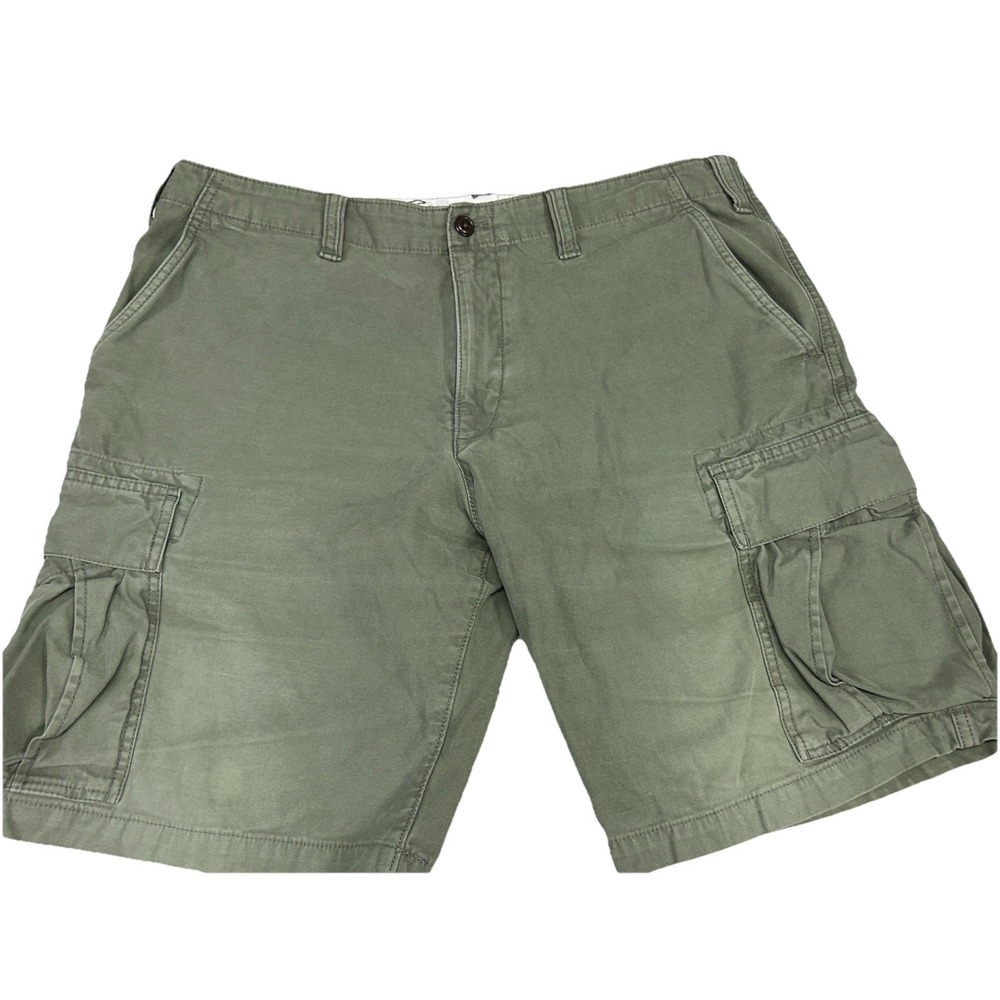 Eddie Bauer Mens Cargo Shorts 36 Olive Green Cotton Canvas Hiking Casual